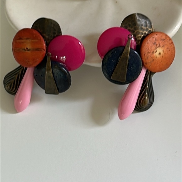 Pink and Orange Statement Earrings - Picture 5 of 6
